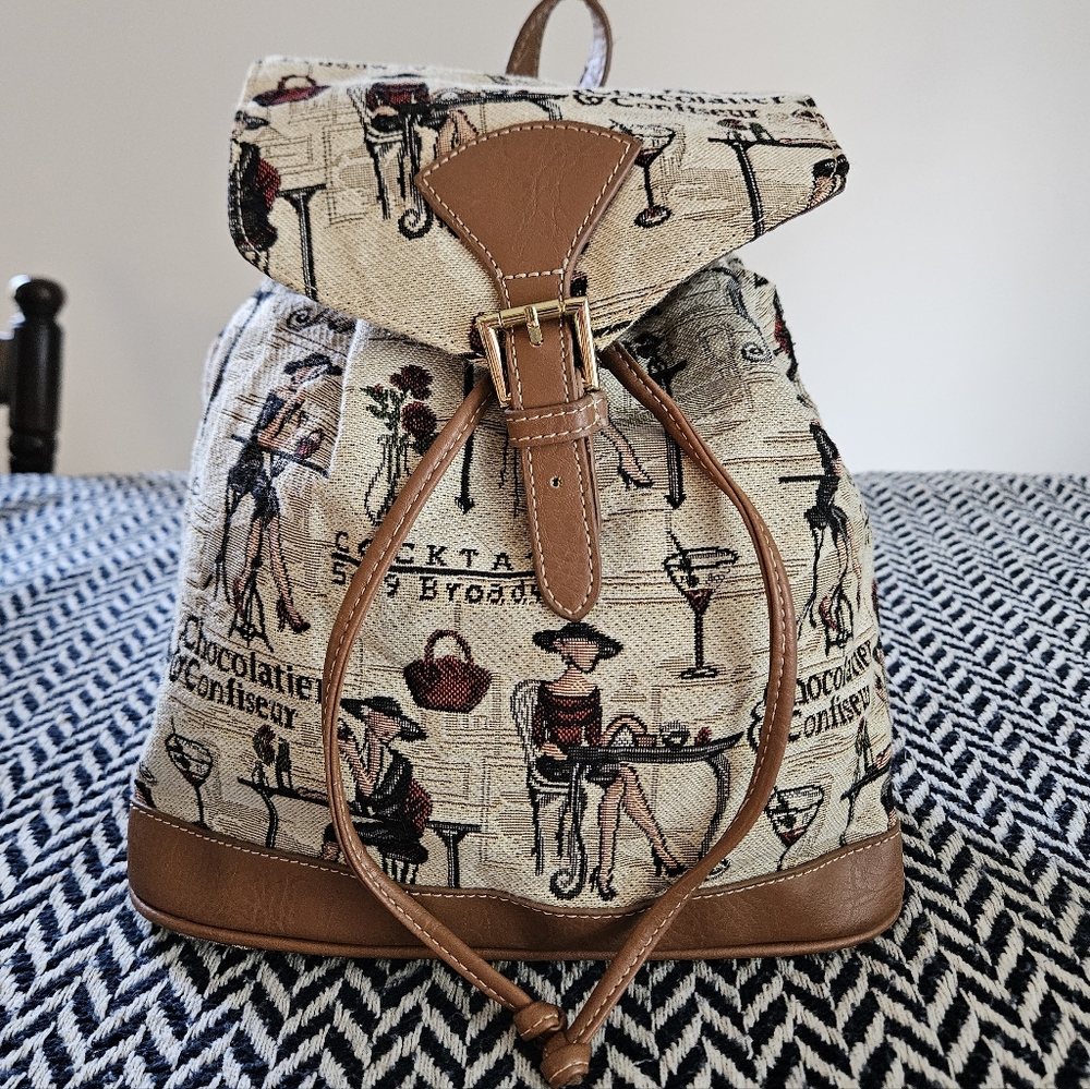 Royaltex Fabric & Faux Leather French Chocolatier Martini Mini Backpack